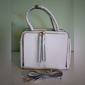 La Terre Fashion Faux Leather Tote with Crossbody Strap - Ivory